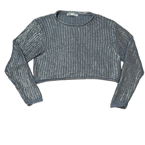 Zara Women’s Crop Sweater Metallic Silver Size Medium - Picture 11 of 12